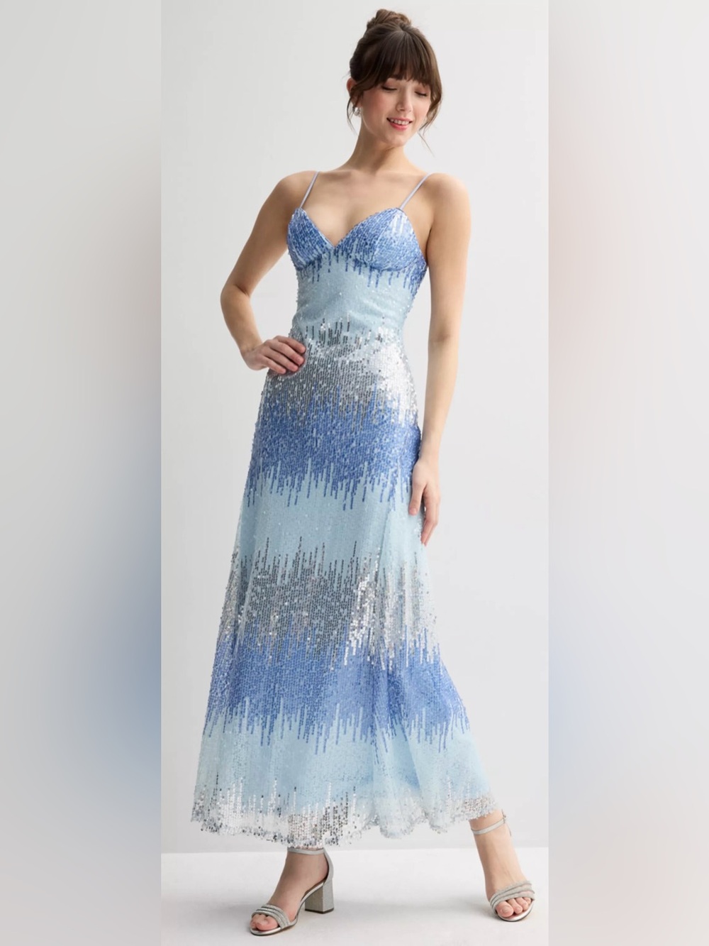 Violet Weekend Blue & Silver Sequin Maxi Dress — Girls’ Size 5/6 — NWT